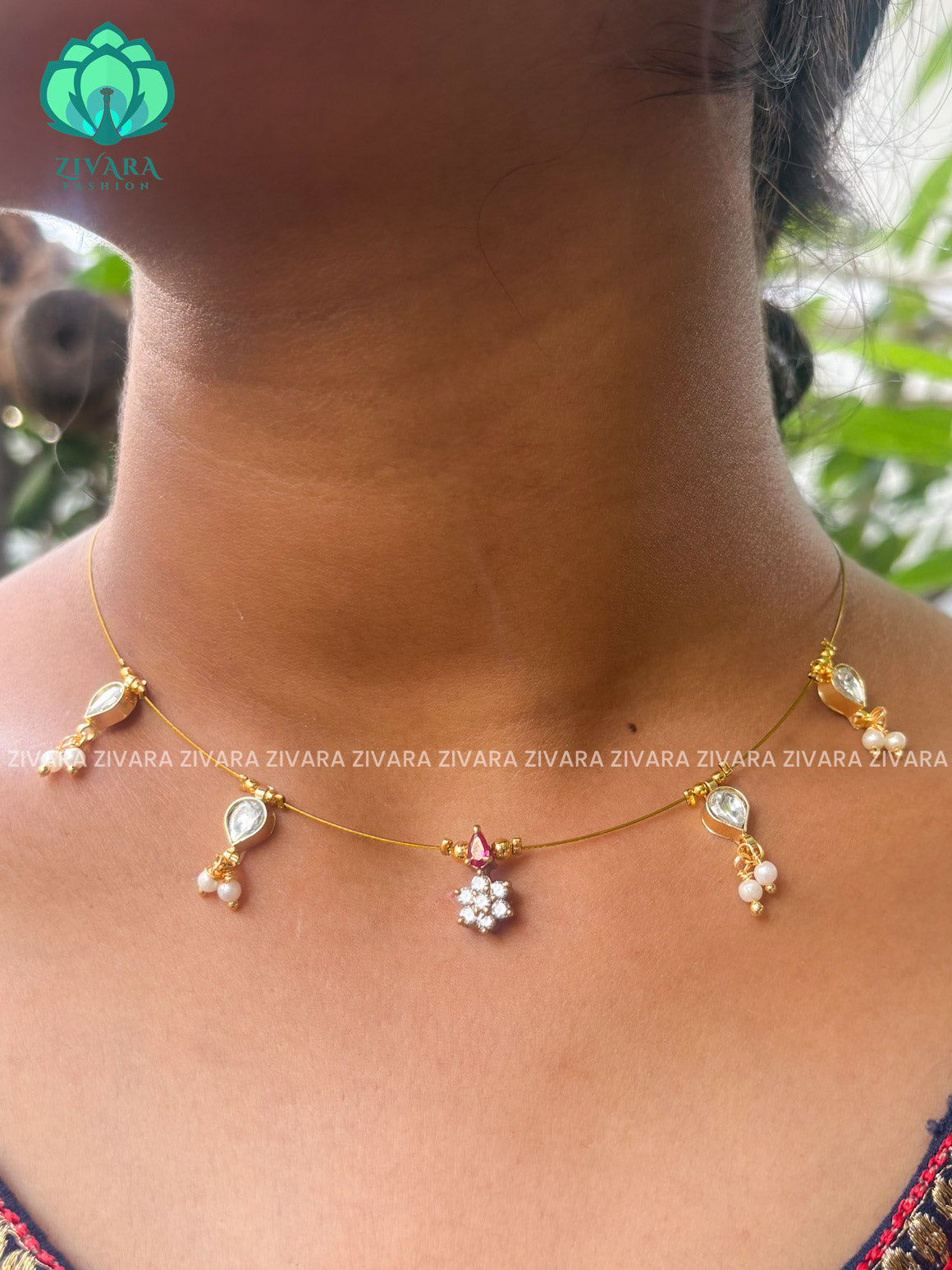 RUBY - Star and tear  -TAMARA INVISIBLE MINIMAL ELEGANT HANDMADE NECKLACE WITH BRILLIANT FINISH MOTIFS- ZIVARA FASHION