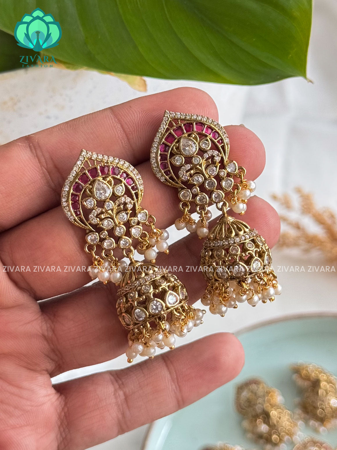 One of a Kind Jhumka - Real kemp jhumka - TRADITIONAL PREMIUM MATTE polish JHUMKA- latest jewellery collection- zivara fashion