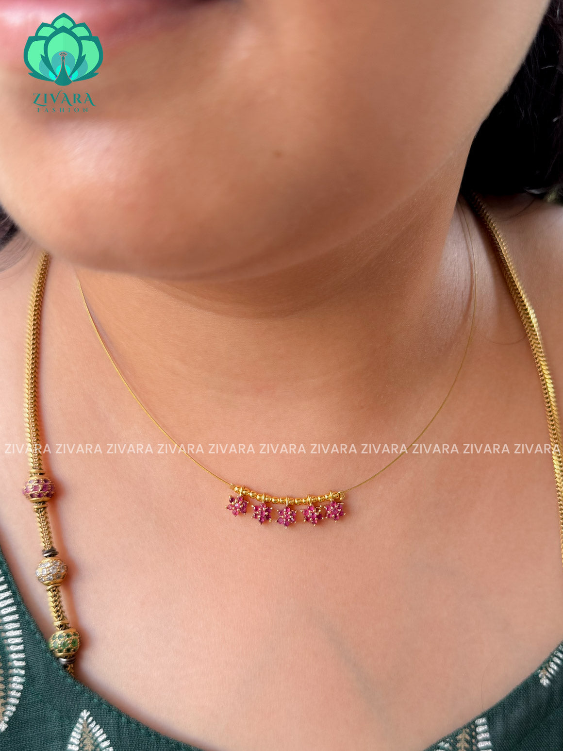 RUBY STONE - STAR TAMARA INVISIBLE MINIMAL ELEGANT HANDMADE NECKLACE WITH BRILLIANT FINISH MOTIFS- ZIVARA FASHION