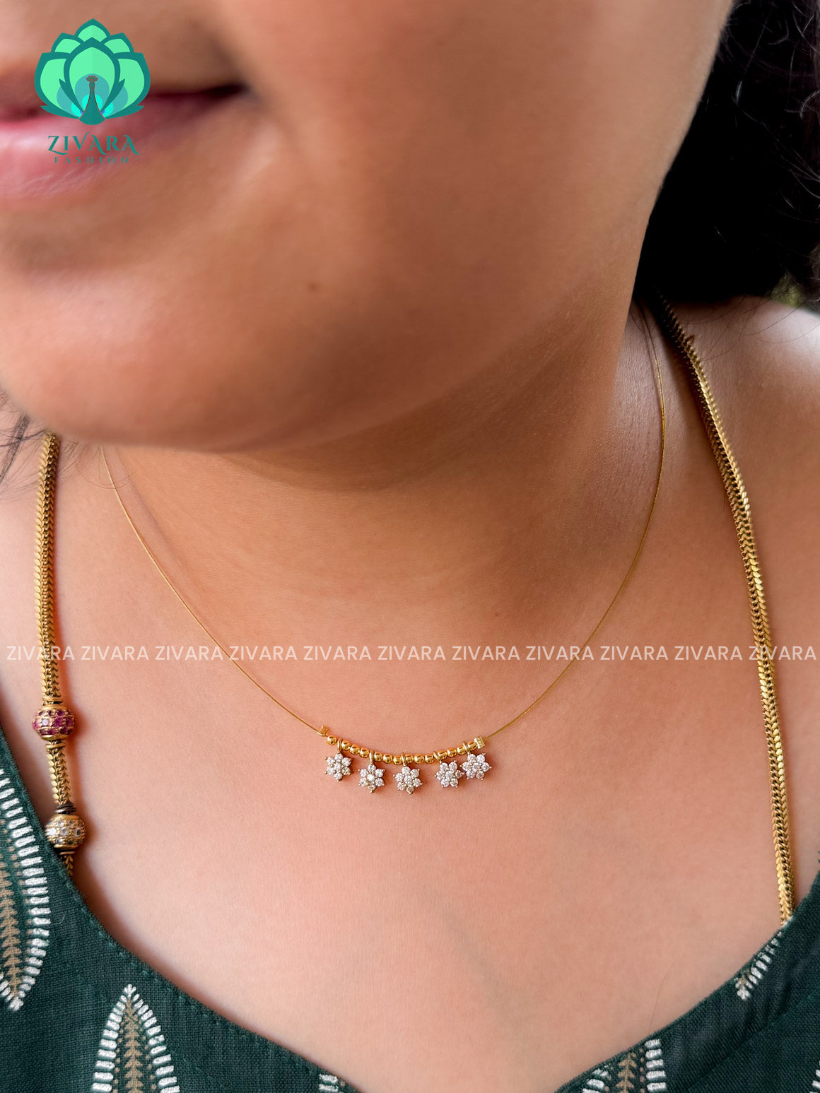 WHITE STONE - STAR TAMARA INVISIBLE MINIMAL ELEGANT HANDMADE NECKLACE WITH BRILLIANT FINISH MOTIFS- ZIVARA FASHION