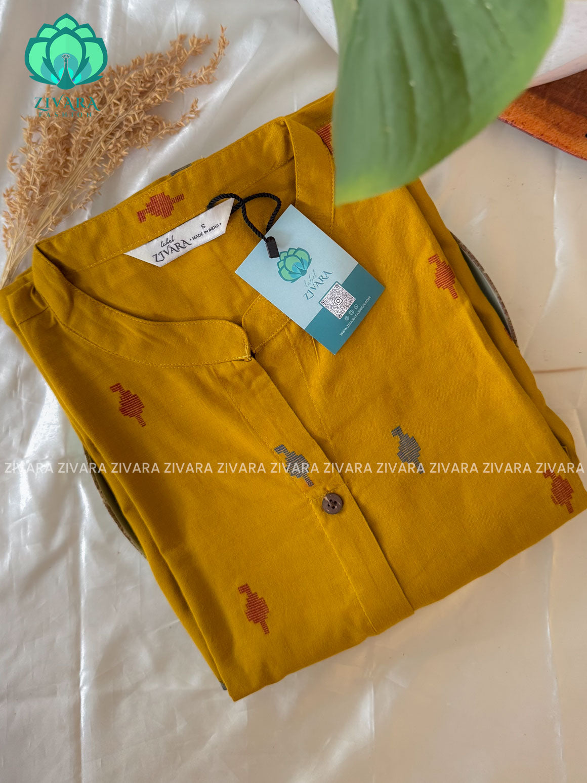 MUSTARD YELLOW - Liya - Woven pure handloom rayon pre-washed Full length flared straight cut kurti for women- Label Zivara