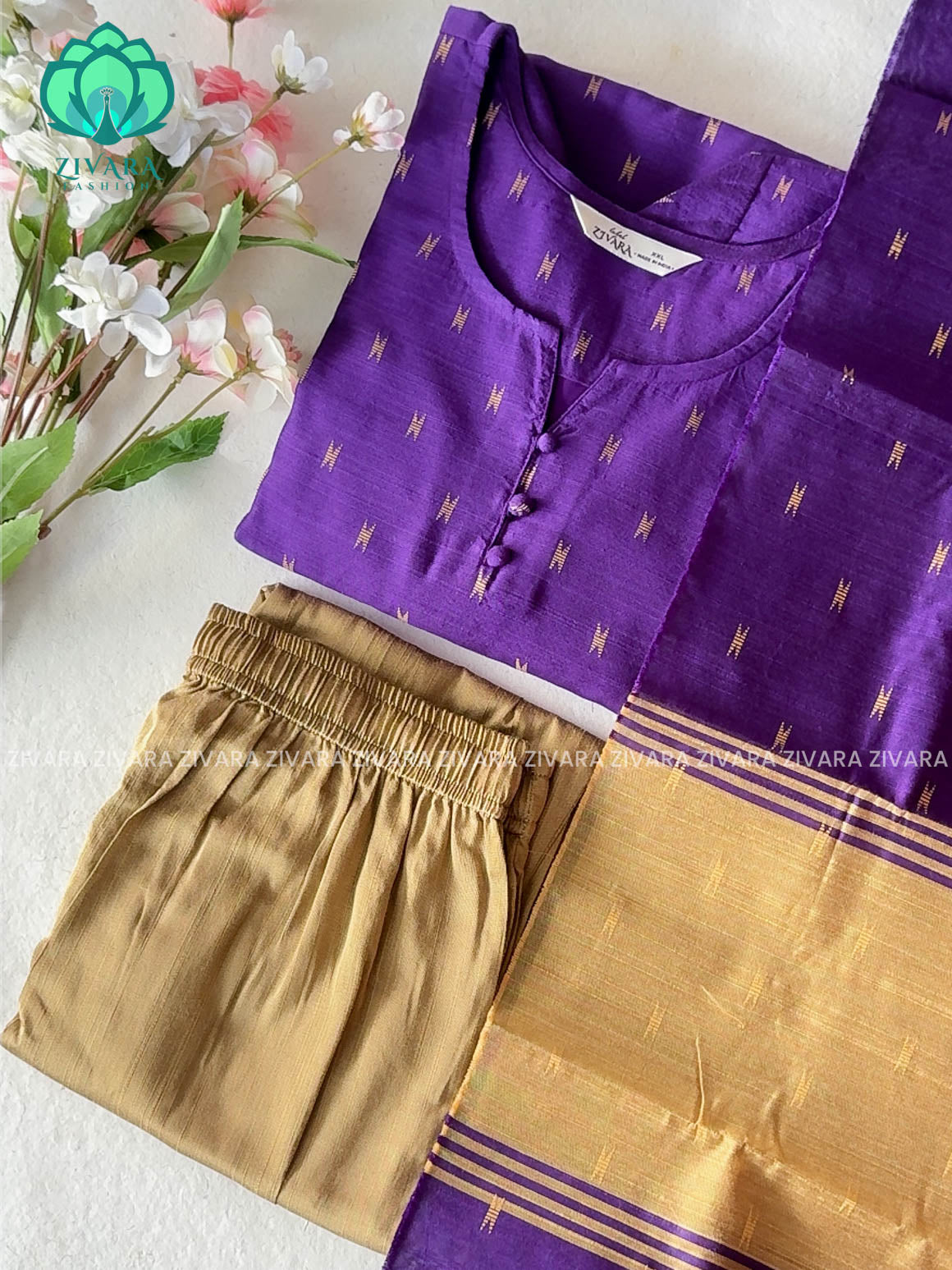 MADHAVI-BRINJAL BLUE - FESTIVE DUPION SILK SALWAR SET WITH DUPATTA - LABEL ZIVARA