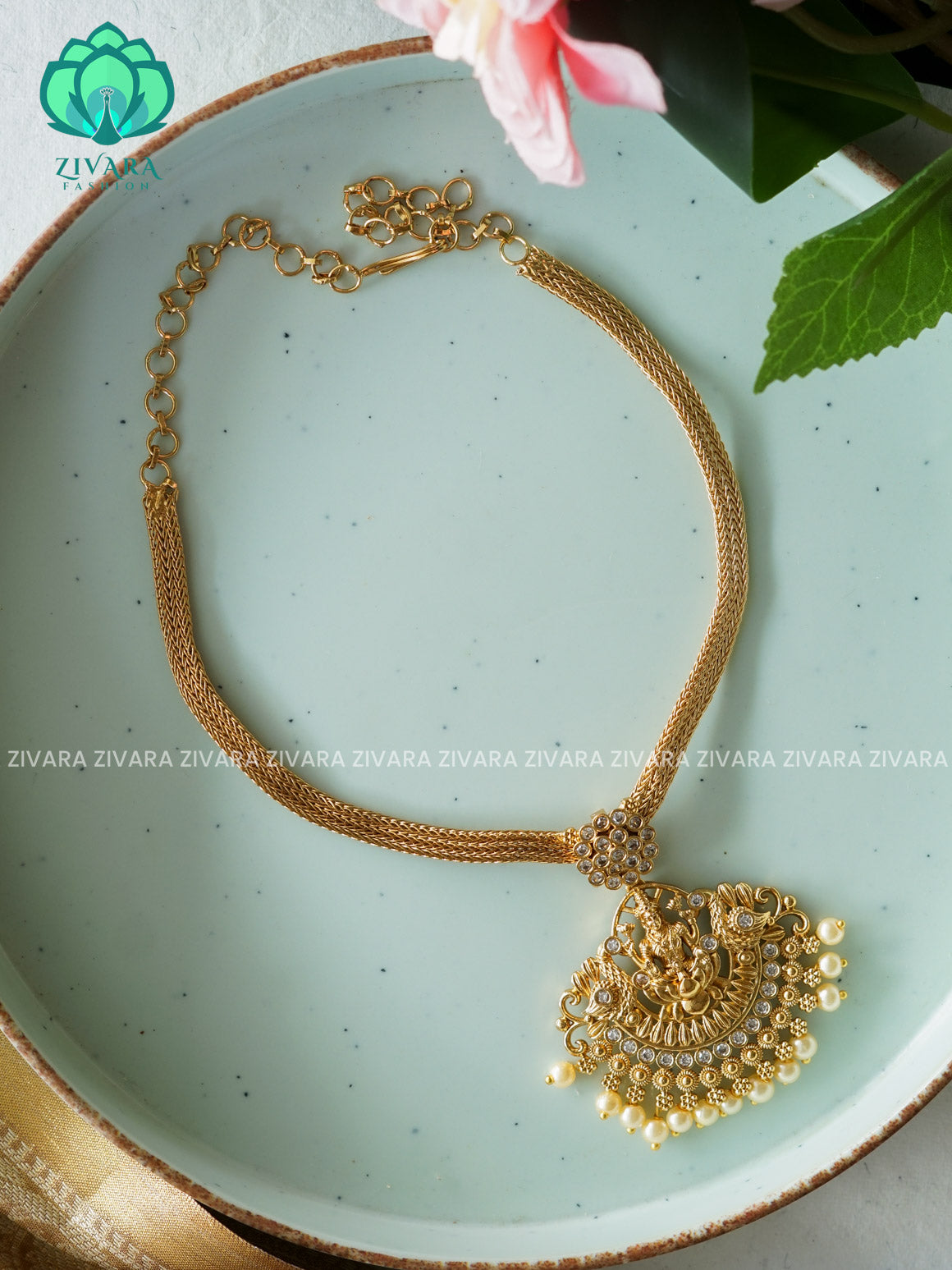 BHANU TEMPLE PENDANT FLEXIBLE  chain- Traditional south indian NORMAL MATTE neckwear  - Zivara Fashion