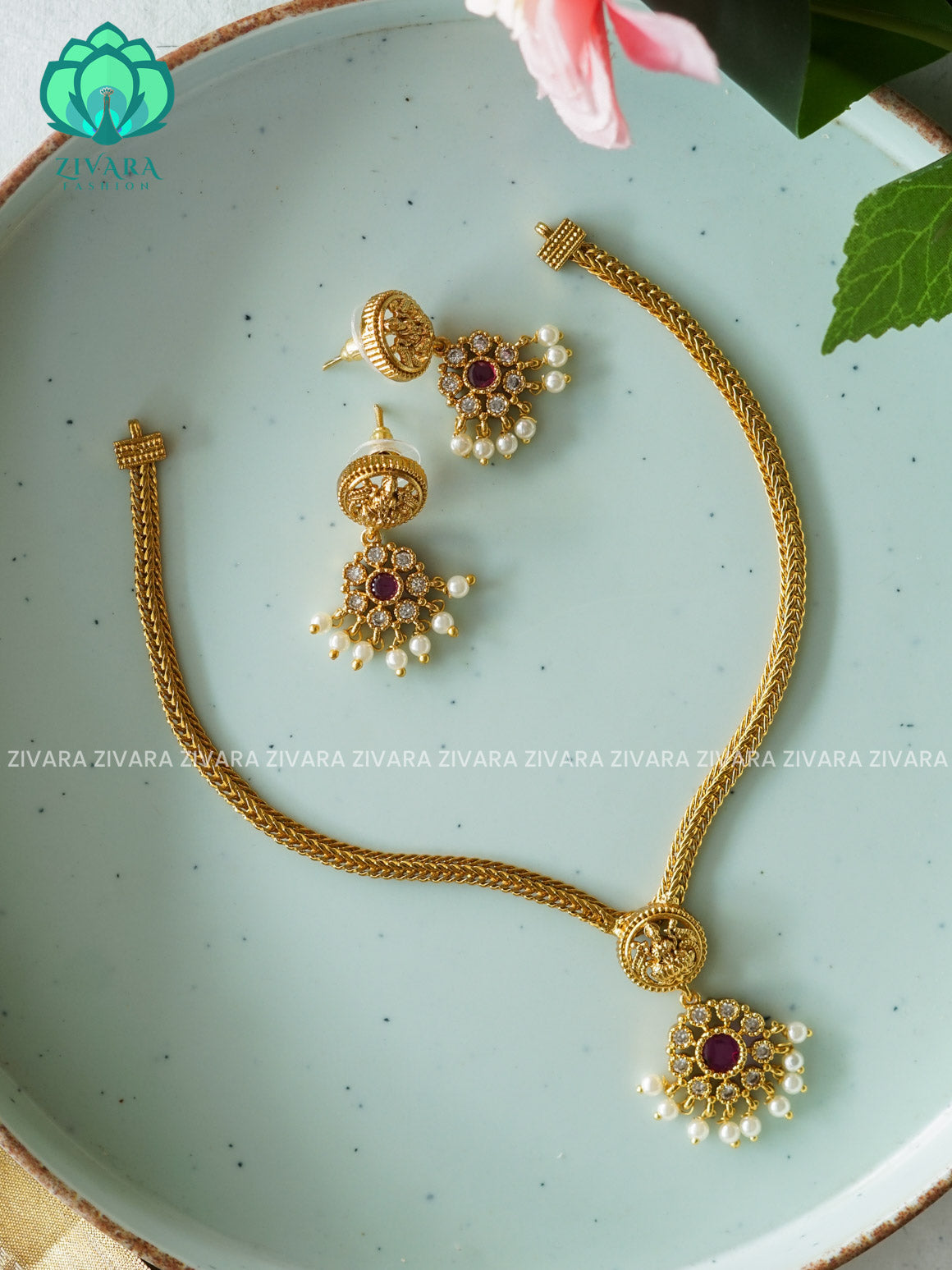 BHANU ATTIGAI PENDANT FLEXIBLE  chain- Traditional south indian NORMAL MATTE neckwear with earrings - Zivara Fashion