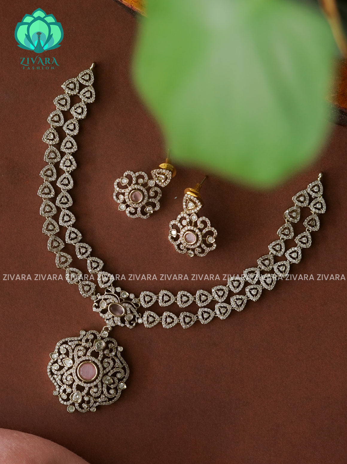 PASTEL PINK -SMALLER SIZE MOTIFS  step triangle - Ultra premium victoria finish dark polish trending neckwear collection- bridal collection- Zivara Fashion