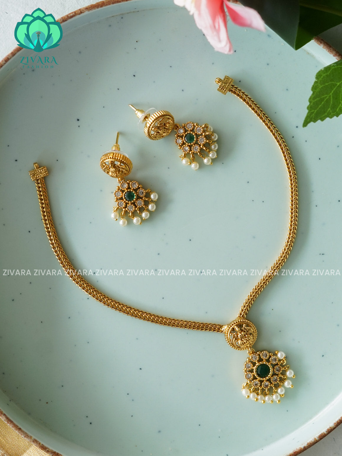 BHANU ATTIGAI PENDANT FLEXIBLE  chain- Traditional south indian NORMAL MATTE neckwear with earrings - Zivara Fashion