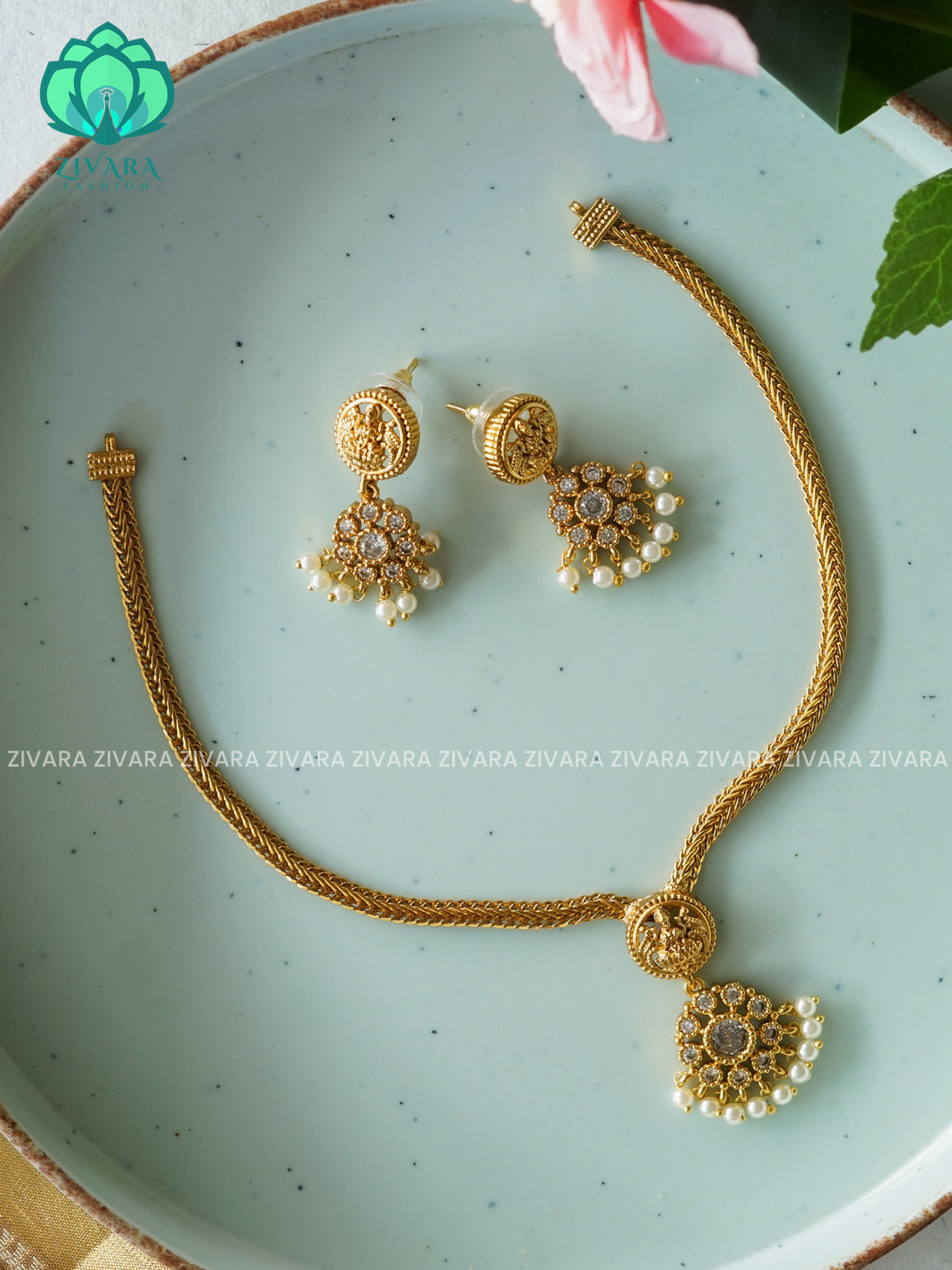 BHANU ATTIGAI PENDANT FLEXIBLE  chain- Traditional south indian NORMAL MATTE neckwear with earrings - Zivara Fashion