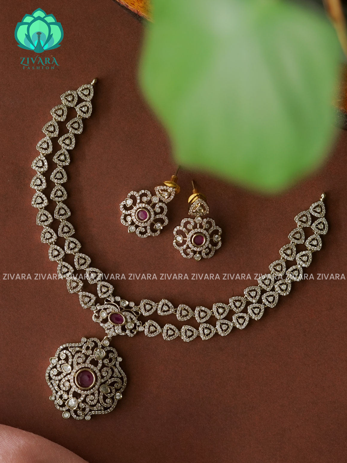 RUBY   -SMALLER SIZE MOTIFS  step triangle - Ultra premium victoria finish dark polish trending neckwear collection- bridal collection- Zivara Fashion