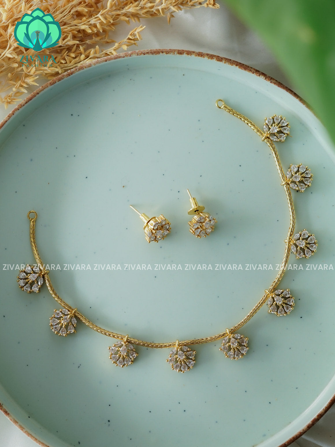 WHITE ATTIGAI - FLEXIBLE CHAIN WITH HANGING -Traditional south indian premium neckwear with earrings- Zivara Fashion- latest jewellery design