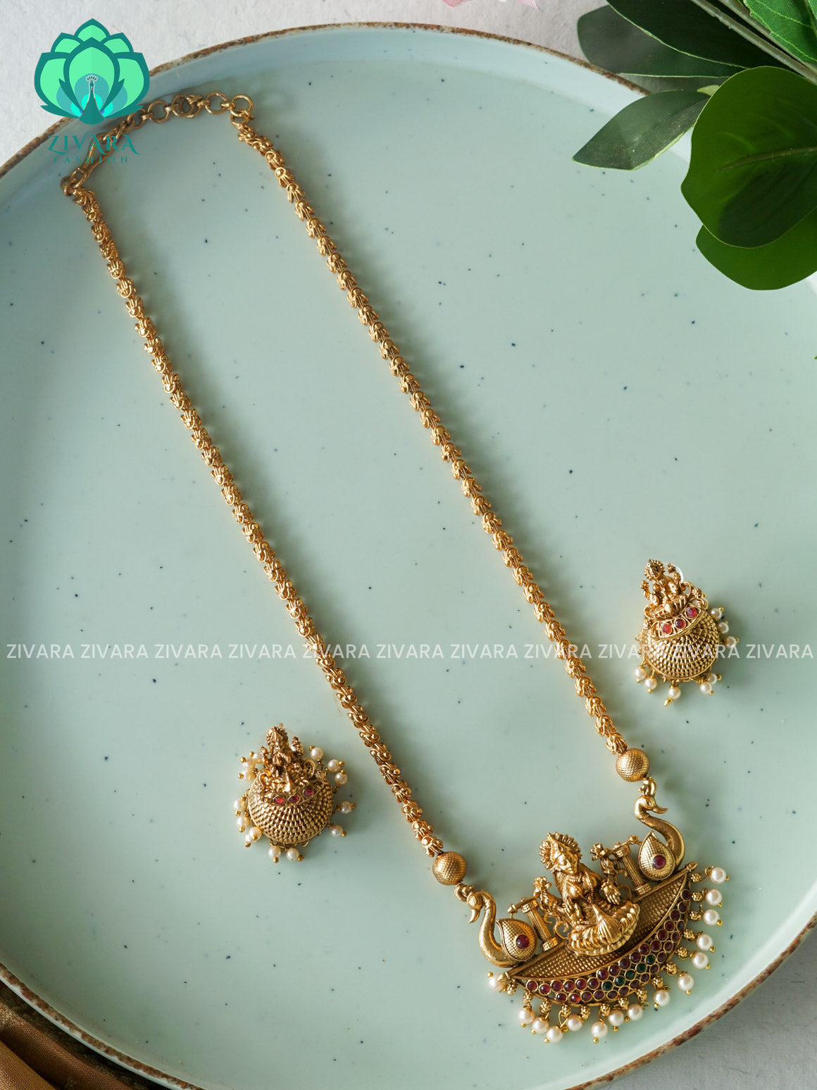 TEMPLE -Traditional south indian NORMAL MATTE midchest neckwear with earrings- Zivara Fashion- latest jewellery design