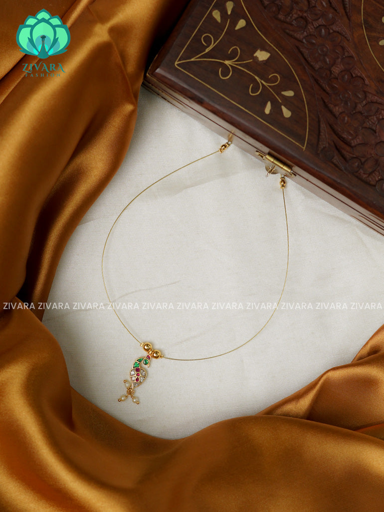 PEACOCK JADAU TAMARA INVISIBLE MINIMAL ELEGANT HANDMADE NECKLACE WITH BRILLIANT FINISH MOTIFS- ZIVARA FASHION