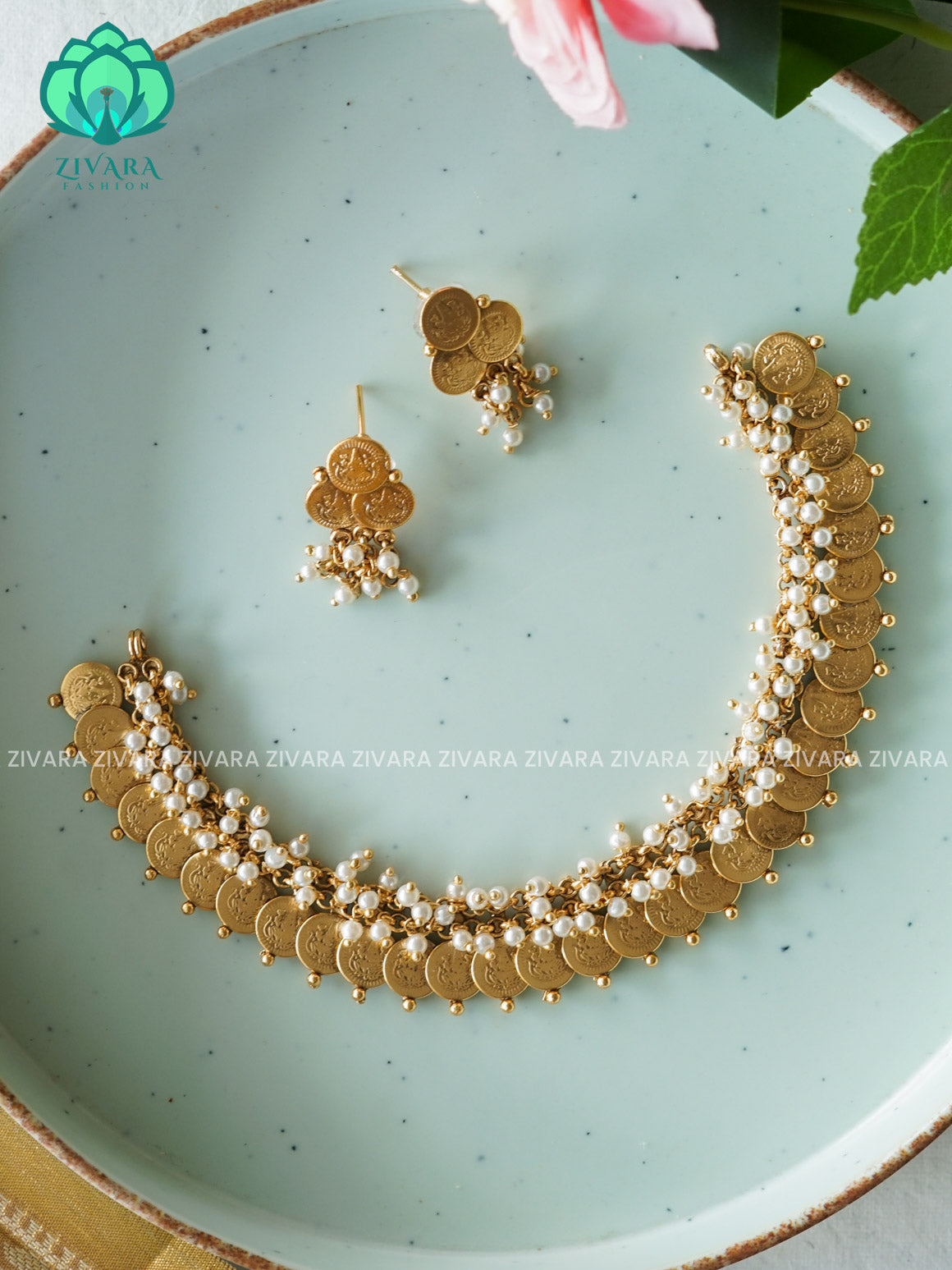 COIN - Normal matte NECKWEAR  with earrings-latest south indian jewellery
