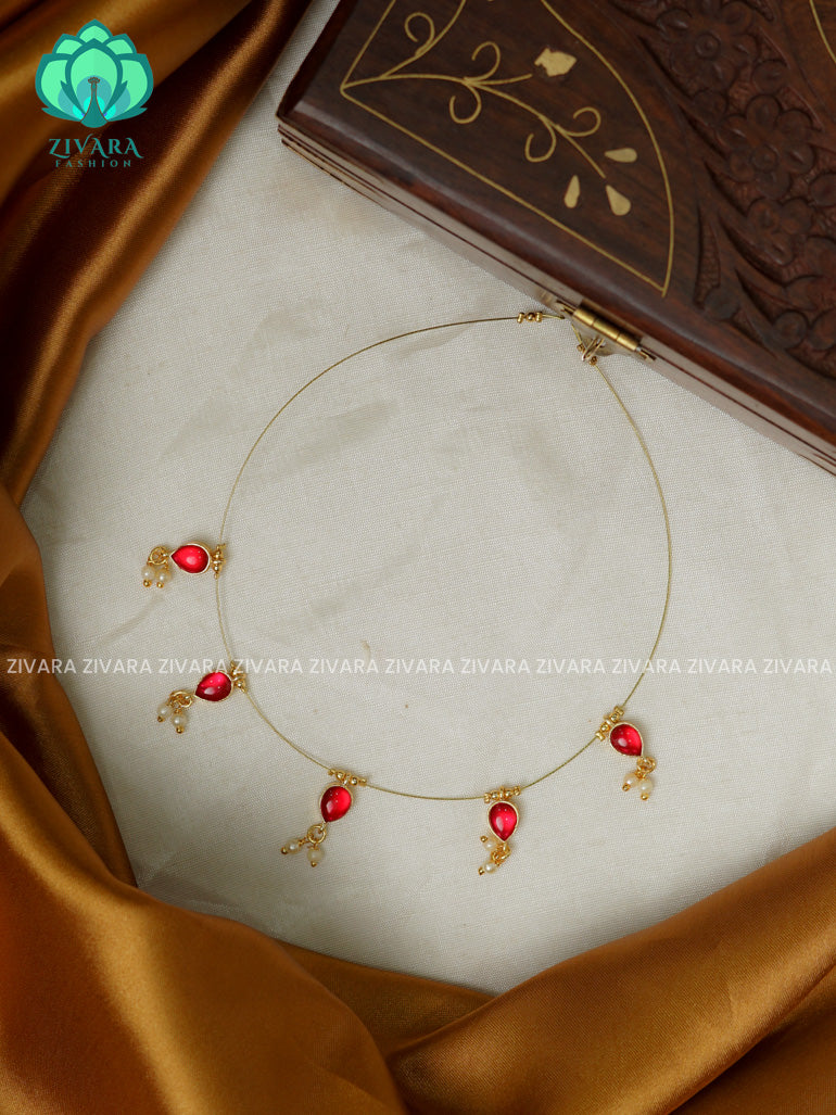 PINK - TAMARA- RAINDROP INVISIBLE MINIMAL ELEGANT HANDMADE NECKLACE WITH BRILLIANT FINISH MOTIFS- ZIVARA FASHION