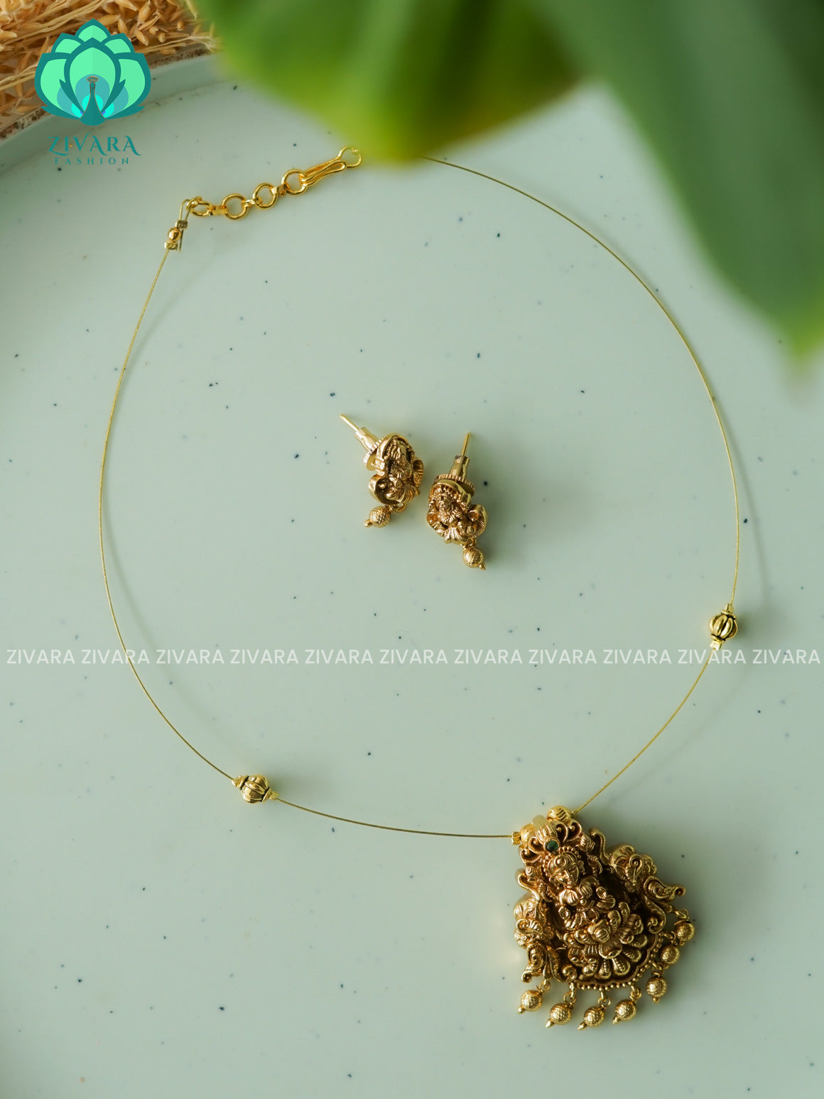 TEMPLE VINTAGE TAMARA pendant INVISIBLE MINIMAL ELEGANT HANDMADE NECKLACE WITH BRILLIANT FINISH MOTIFS- ZIVARA FASHION