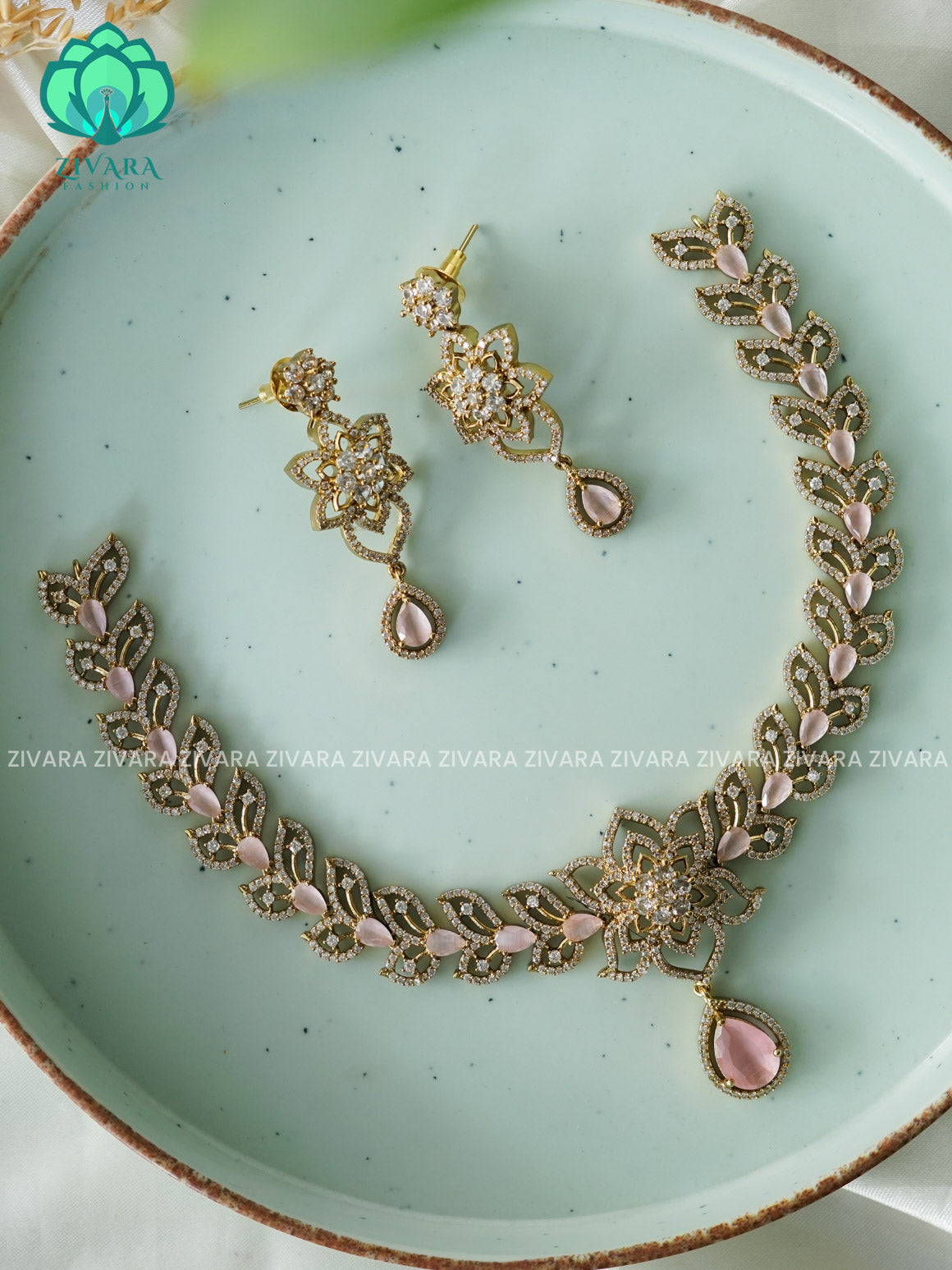 PINK  FLOWER  - stylish and minimal elegant neckwear with earrings- Zivara Fashion