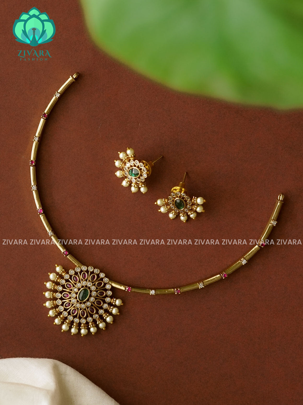 Cute pendant flexible chain close neck WEAR WITh EARRINGS   - Premium quality CZ Matte collection-south indian jewellery