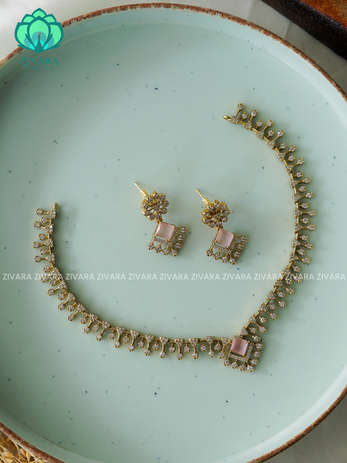 PINK  - Kids friendly diamond replica stylish and minimal elegant neckwear with earrings- Zivara Fashion