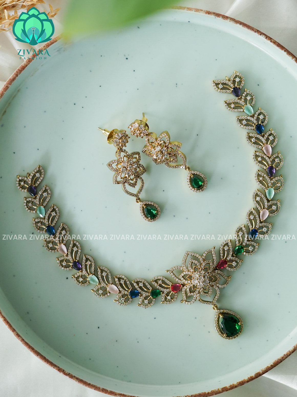 MULTICOLOUR  FLOWER  - stylish and minimal elegant neckwear with earrings- Zivara Fashion