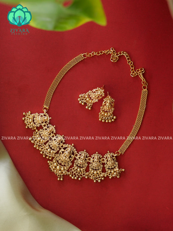 No stone - Trending  normal quality temple choker with earrings-latest south indian jewellery