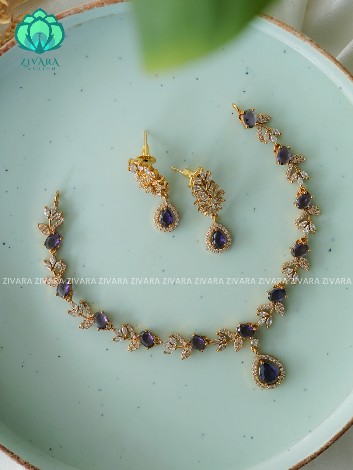 PURPLE   LEAFY WHITE SMALL SIZE KIDS FRIENDLY  - stylish and minimal elegant neckwear with earrings- Zivara FashioN