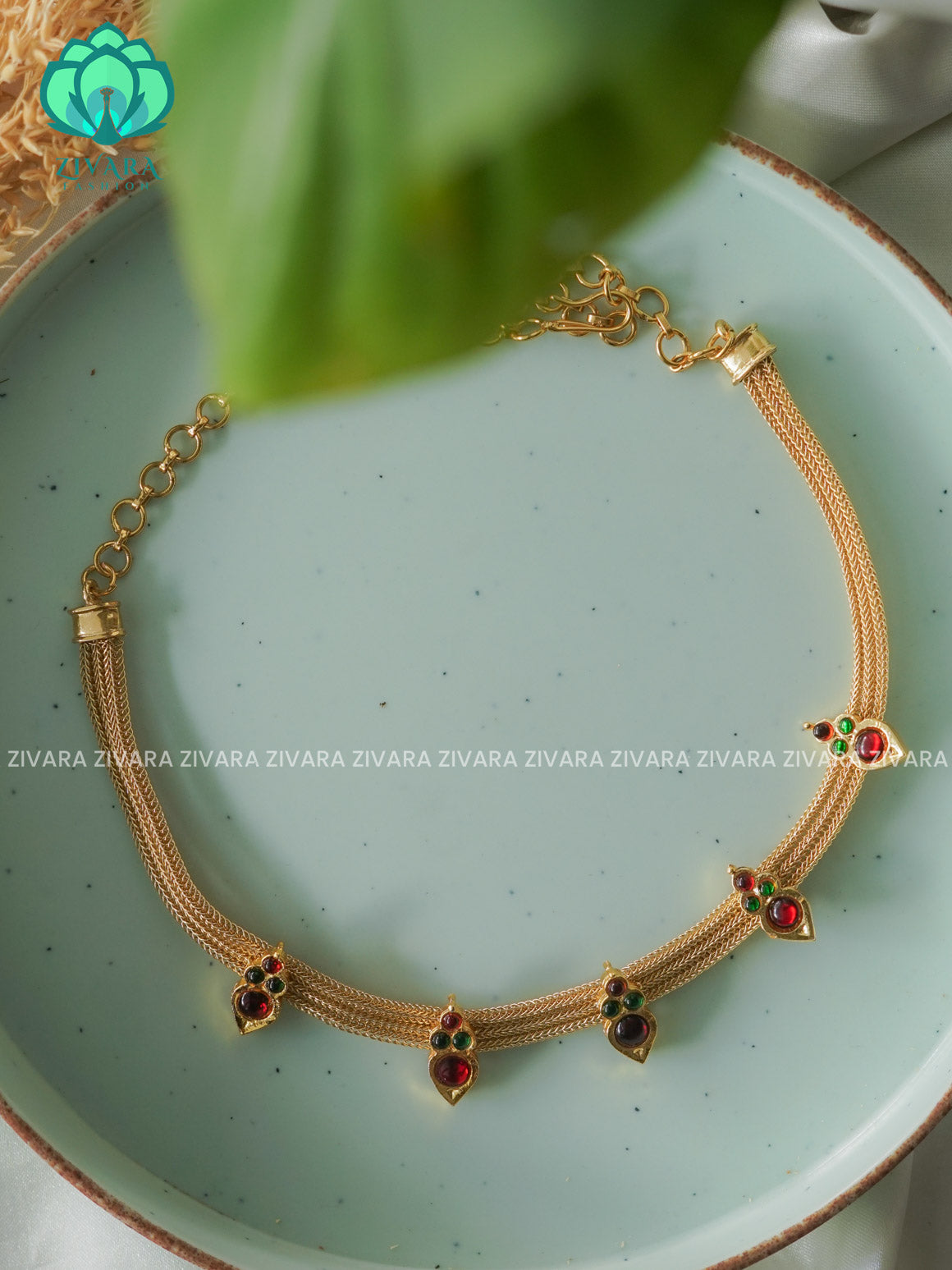 RED AND GREEN - MADHU - Simple kemp attigai neckwear - latest kemp dance jewellery collection