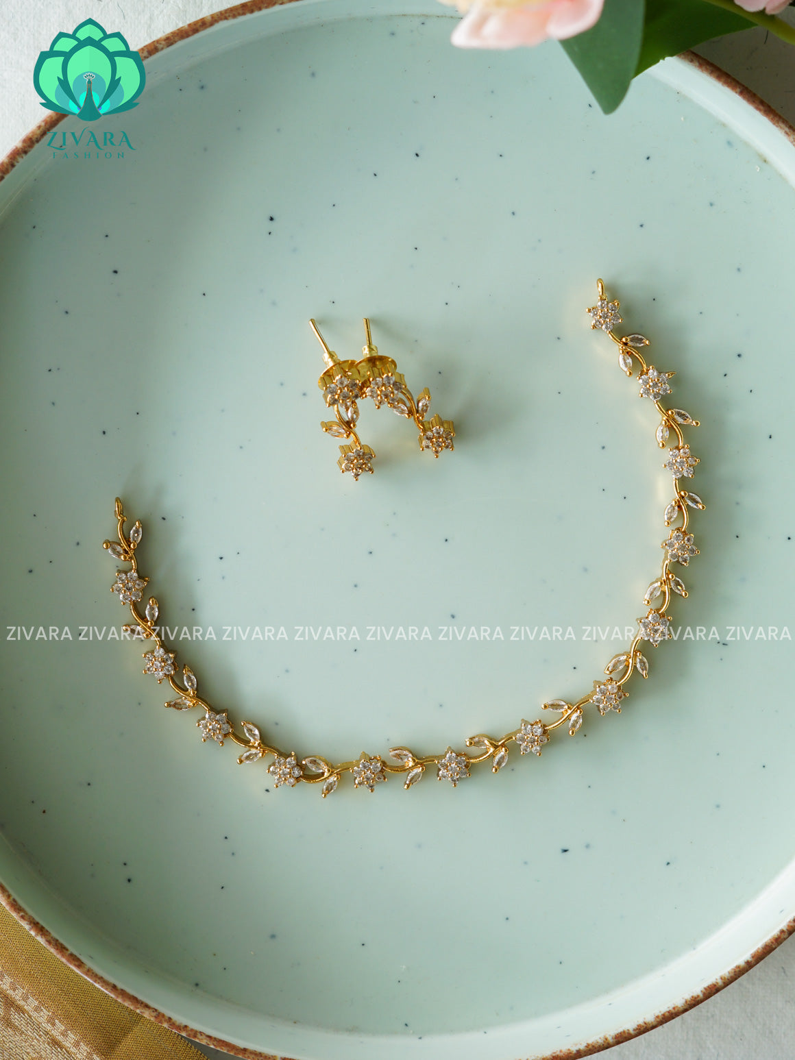 LEAFY WHITE SMALL SIZE KIDS FRIENDLY  - stylish and minimal elegant neckwear with earrings- Zivara Fashion