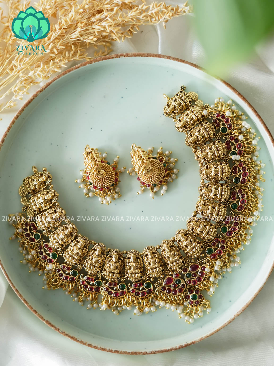 Trending NORMAL MATTE temple neckwear with earrings- Zivara Fashion- latest jewellery design