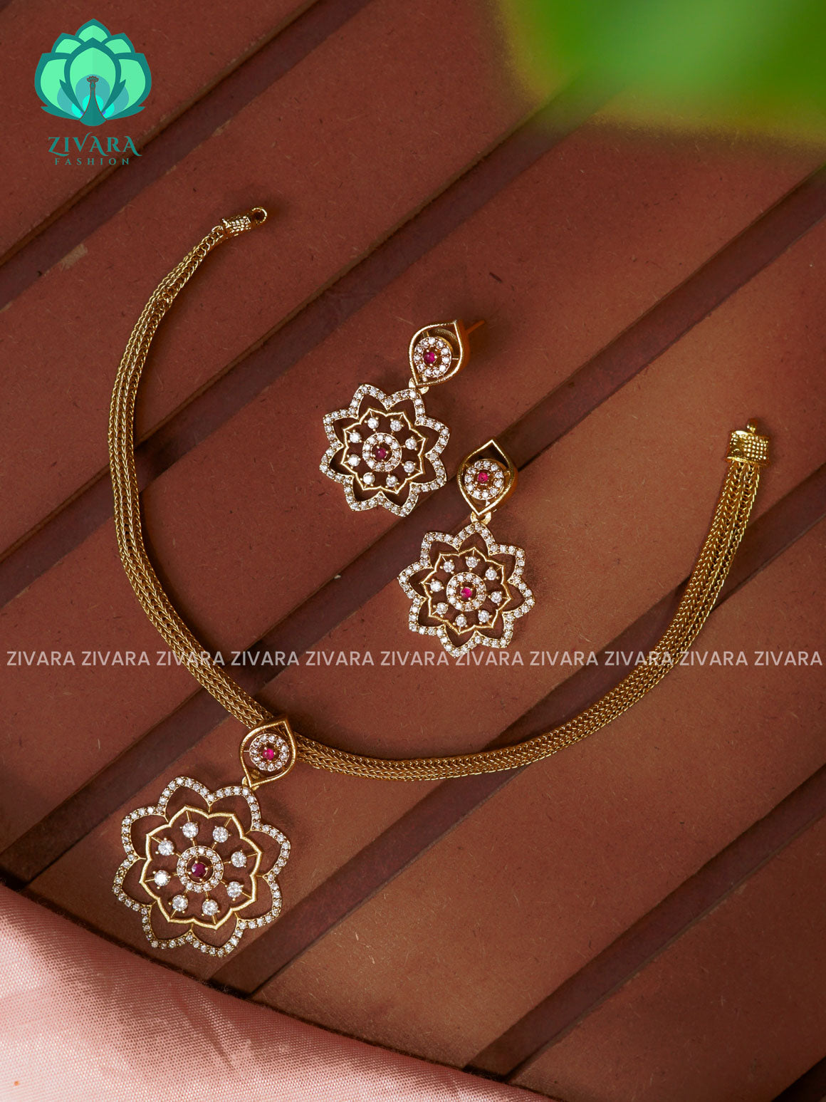 RUBY Flexible chain and STAR  pendant   -Traditional south indian premium neckwear WITH earrings- Zivara Fashion- latest jewellery design