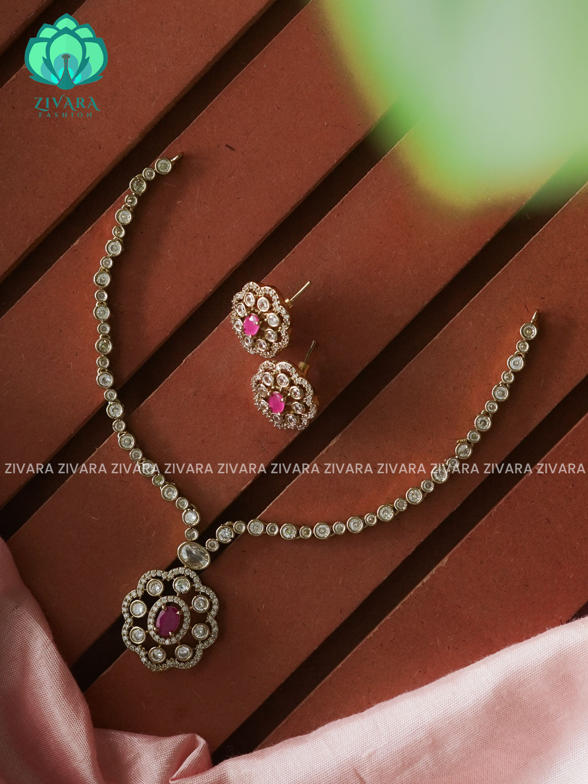 RUBY-  HOT SELLING FLOWER PENDANT -SUBTLE GOLD POLISH  stylish and minimal elegant neckwear with earrings- Zivara Fashion
