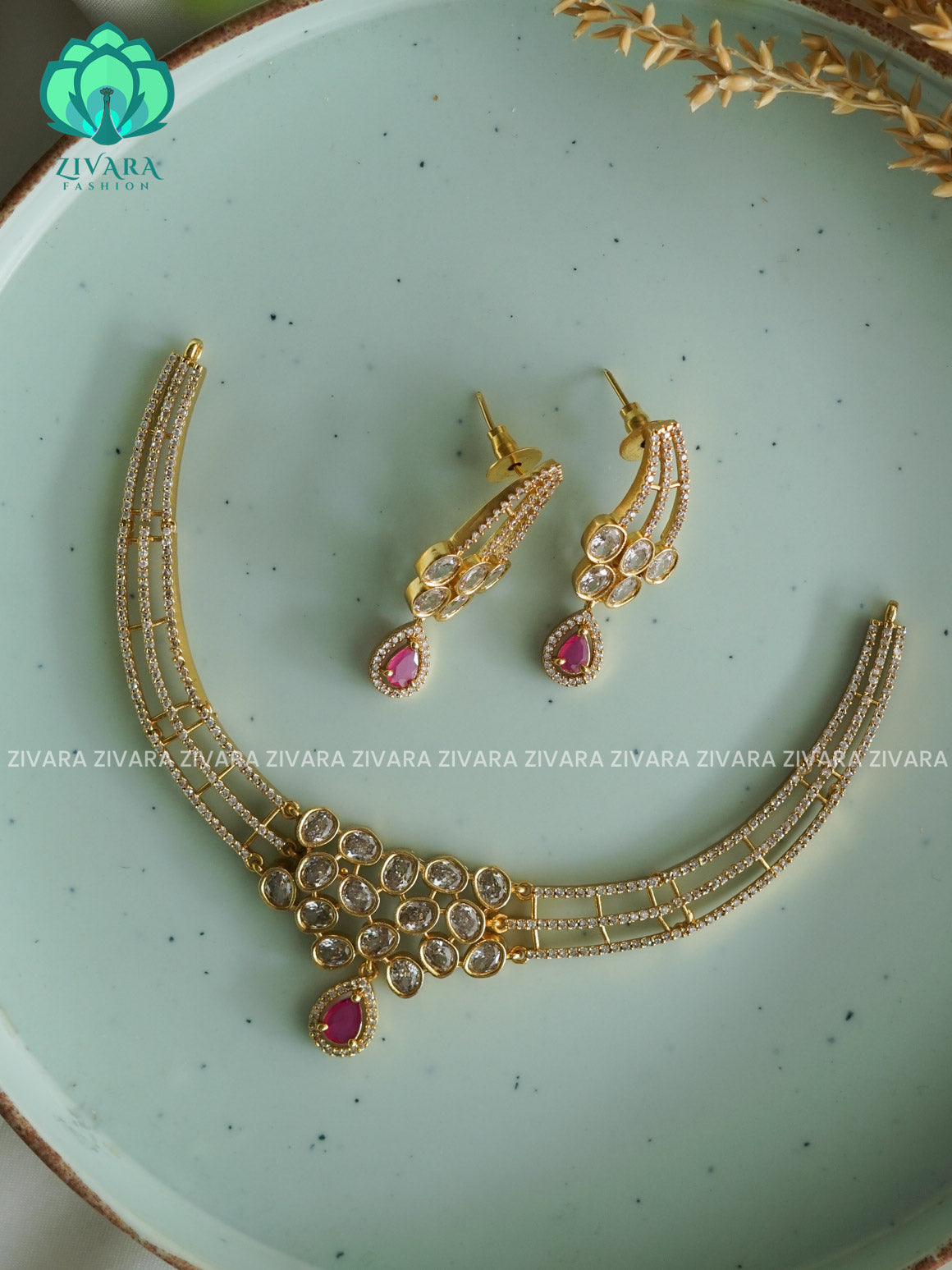 RUBY -CUTE HASLI  - stylish and minimal elegant neckwear with earrings- Zivara Fashion