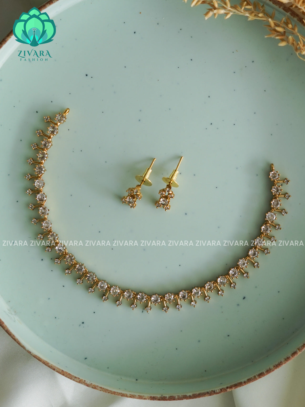 SIMPLE WHITE STONE- stylish and minimal elegant neckwear with earrings- Zivara Fashion