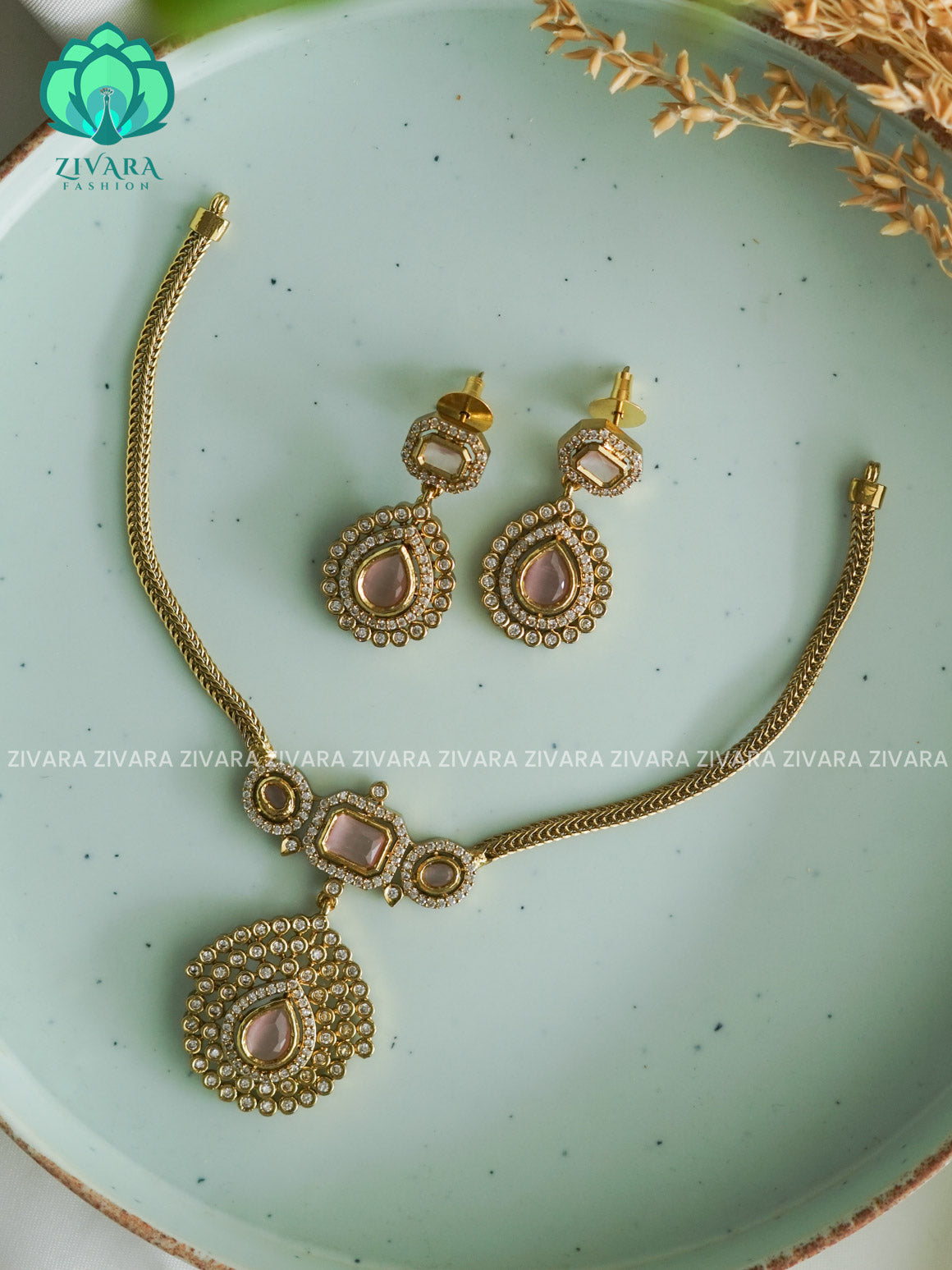 PASTEL PINK Flexible chain kids friendly  - stylish and minimal elegant neckwear with earrings- Zivara Fashion