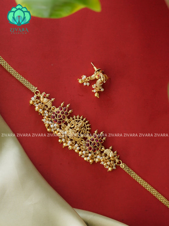Ruby  Trending temple choker with earrings-latest south indian jewellery