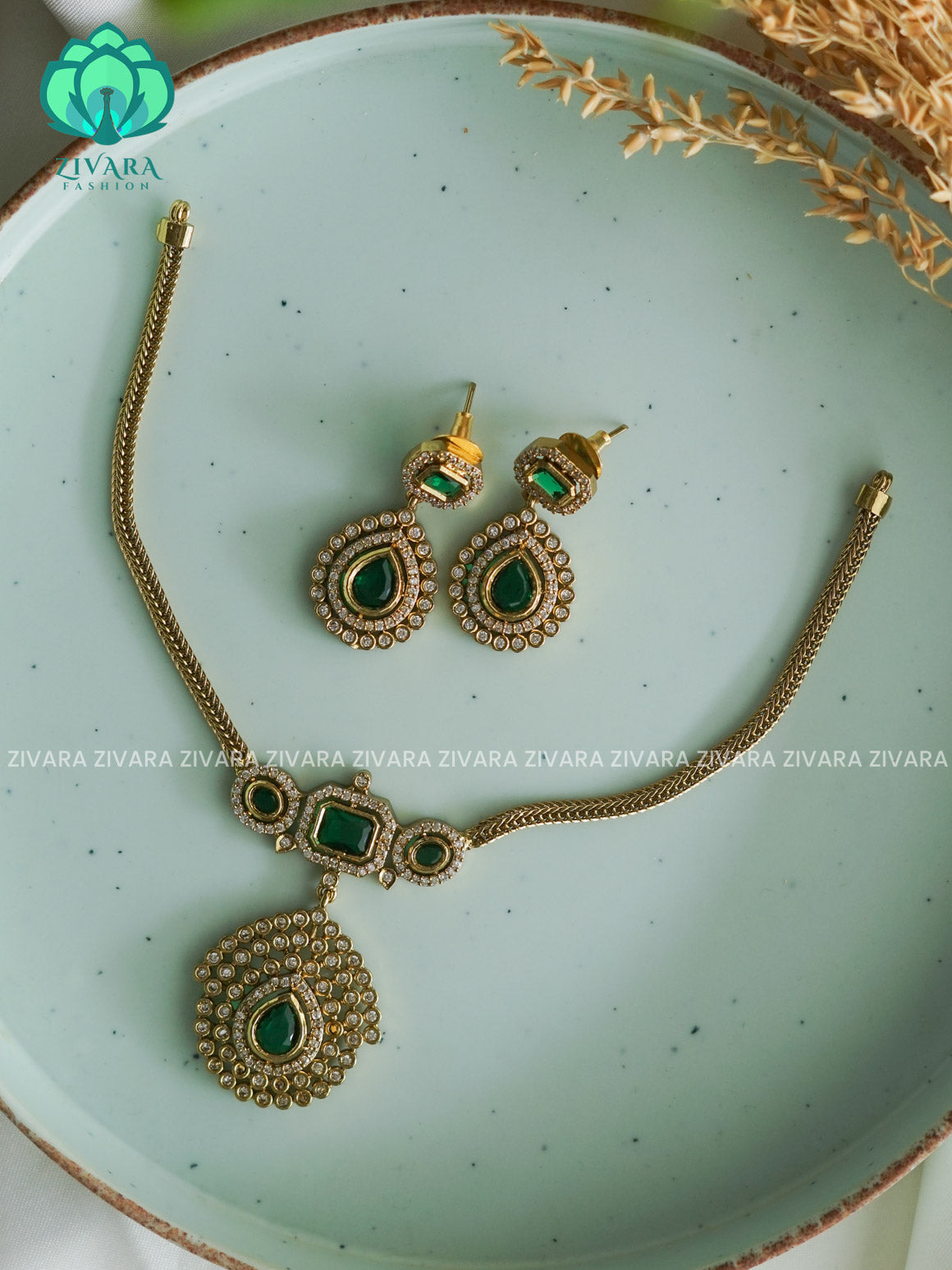 Green Flexible chain kids friendly  - stylish and minimal elegant neckwear with earrings- Zivara Fashion