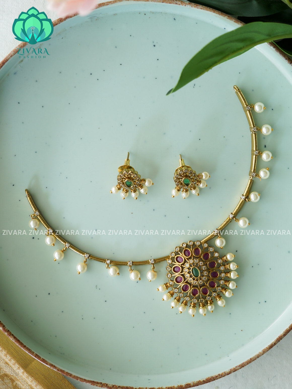 Real Kemp Hasli   -Traditional south indian premium neckwear with earrings- Zivara Fashion- latest jewellery design