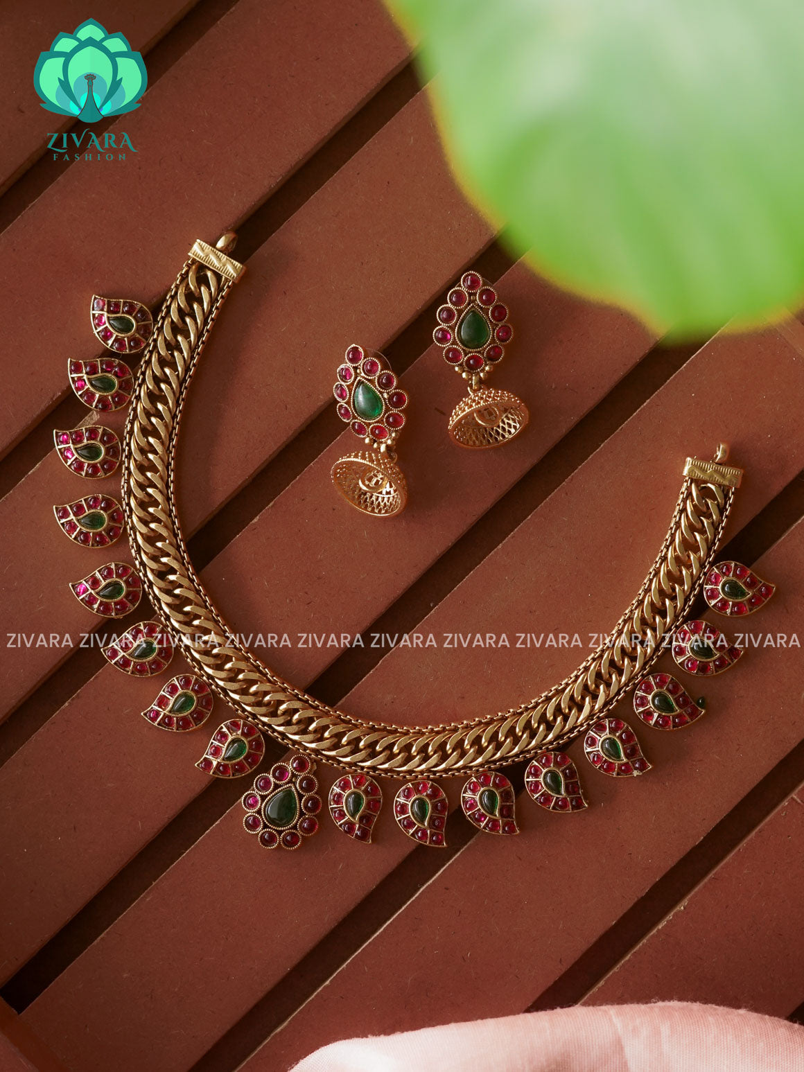 MANGO NECK WEAR  - Traditional south indian NORMAL MATTE neckwear with earrings- Zivara Fashion- latest jewellery design