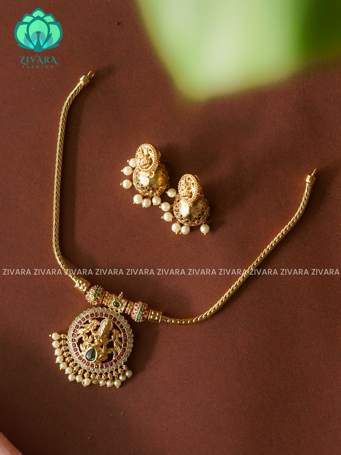 FLEXIBLE CHIAN TEMPLE PENDANT- Traditional south indian premium neckwear with earrings- Zivara Fashion- latest jewellery design