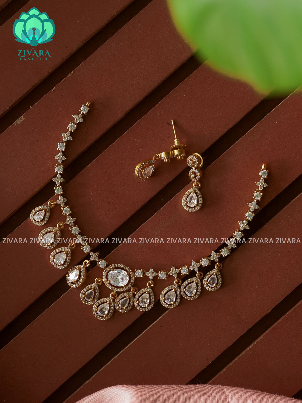 White - Hanging tear - Trending  stylish and minimal elegant neckwear with earrings- Zivara Fashion