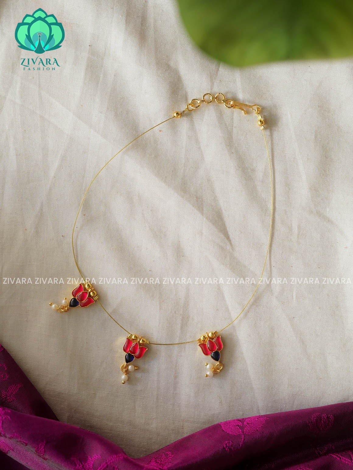 PINK AND BLUE - KIDS SIZE EXCLUSIVE TAMARA- LOTUS  INVISIBLE MINIMAL ELEGANT HANDMADE NECKLACE WITH BRILLIANT FINISH MOTIFS- ZIVARA FASHION