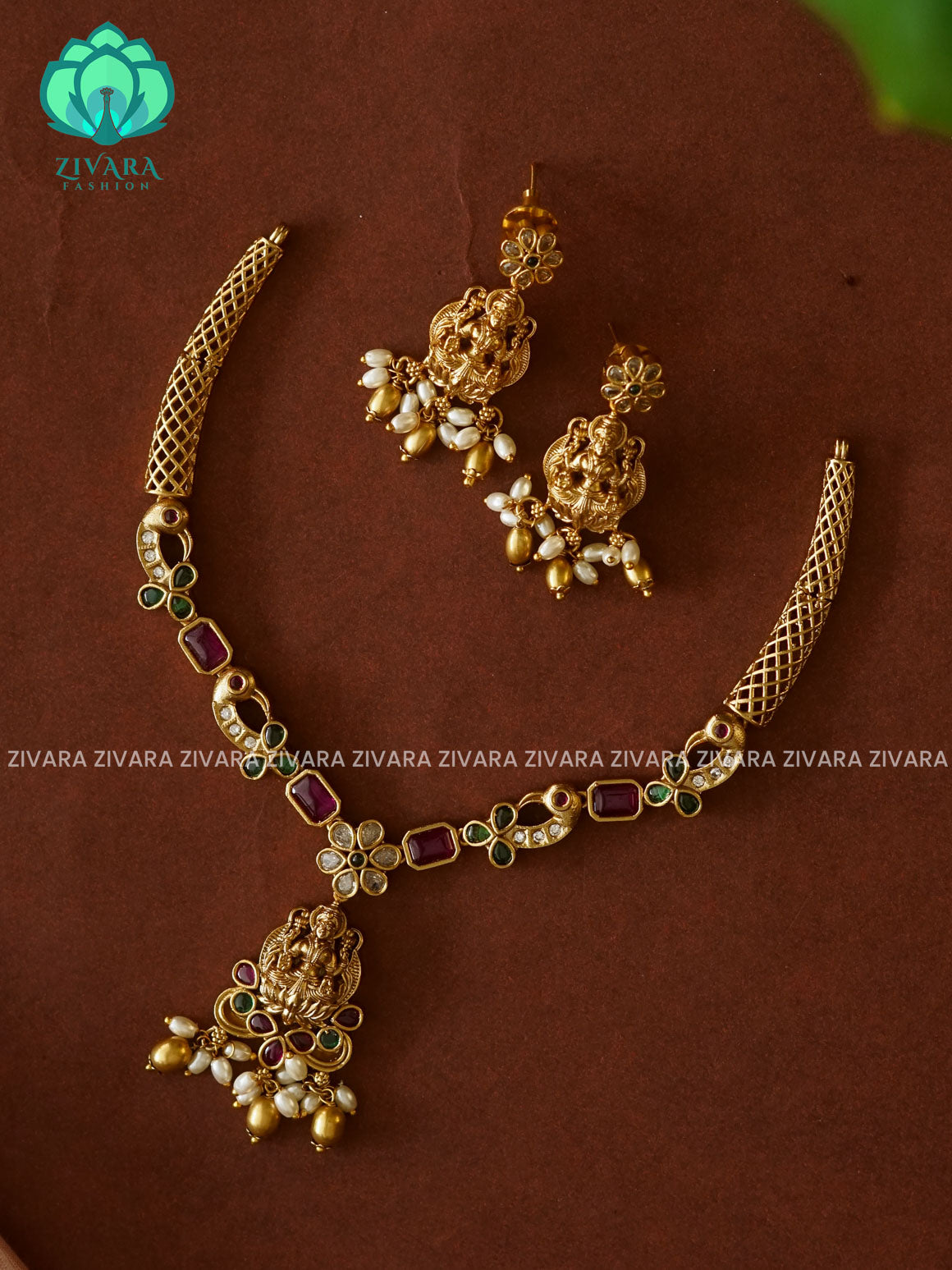 TEMPLE HASLI - TRADITIONAL neckwear with earrings- Zivara Fashion
