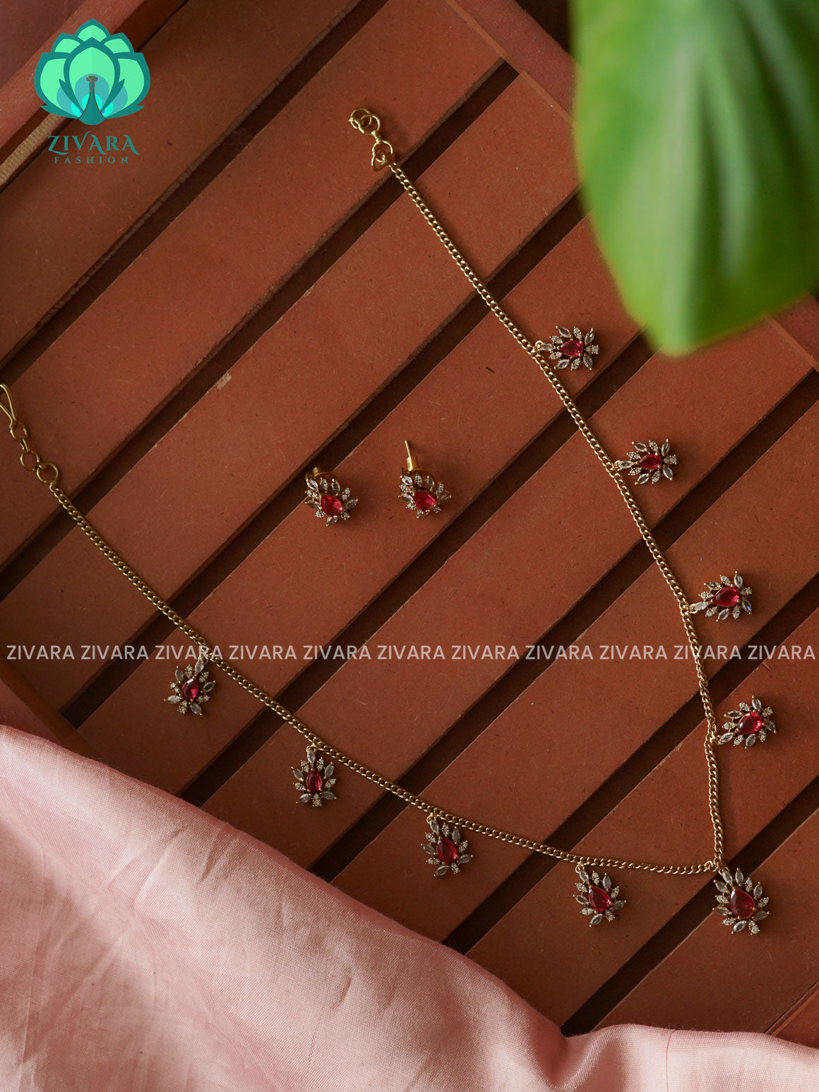 RUBY FLEXIBLE CHAIN WITH HANGING tears -Traditional south indian premium neckwear with earrings- Zivara Fashion- latest jewellery design