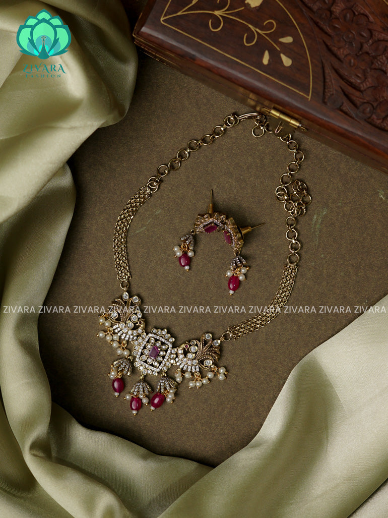 RUBY  - diamond small size -  Ultra premium victoria finish dark polish trending CHOKER collection- Zivara Fashion