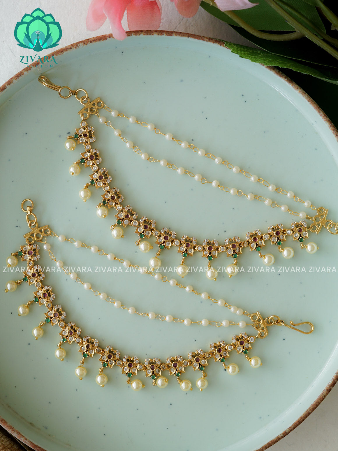 3 layer MATTE FINISH  earchains/maatals- bridal accessory- zivara fashion-latest jewellery collection