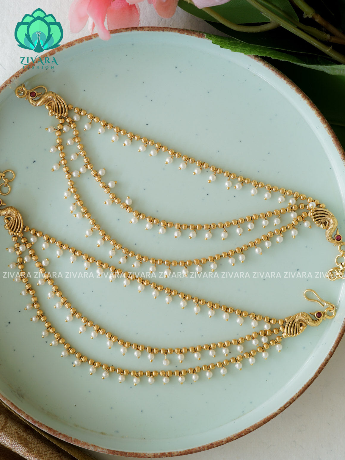 3 layer MATTE FINISH  earchains/maatals- bridal accessory- zivara fashion-latest jewellery collection