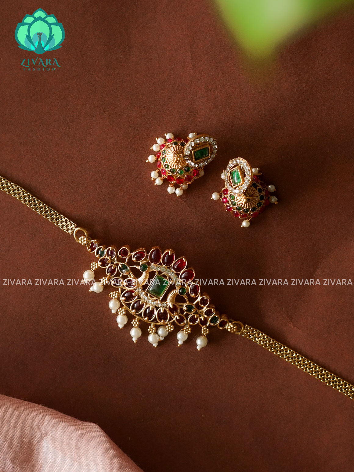 RUBY AND BGreen - Trending  MOTIF FREE  choker with earrings-latest south indian jewellery
