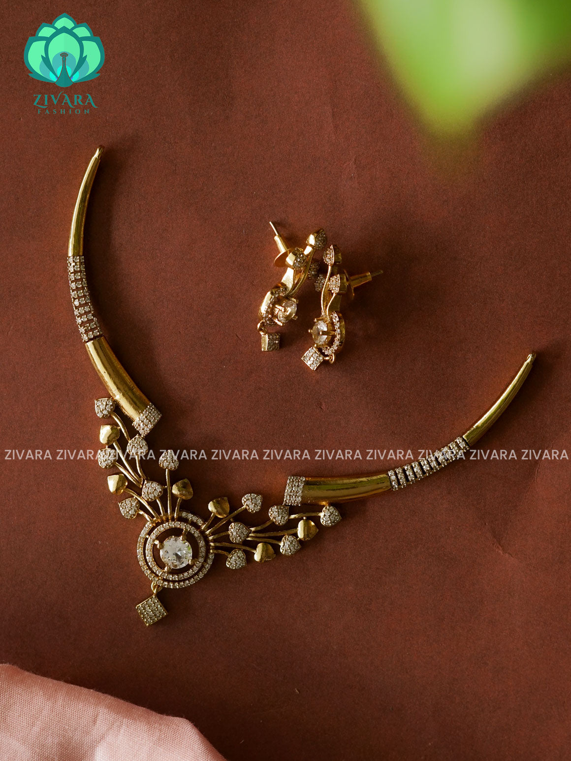 WHITE FLORAL HASLI TRADITIONAL NECK WEAR WITh EARRINGS   - Premium quality CZ Matte collection-south indian jewellery