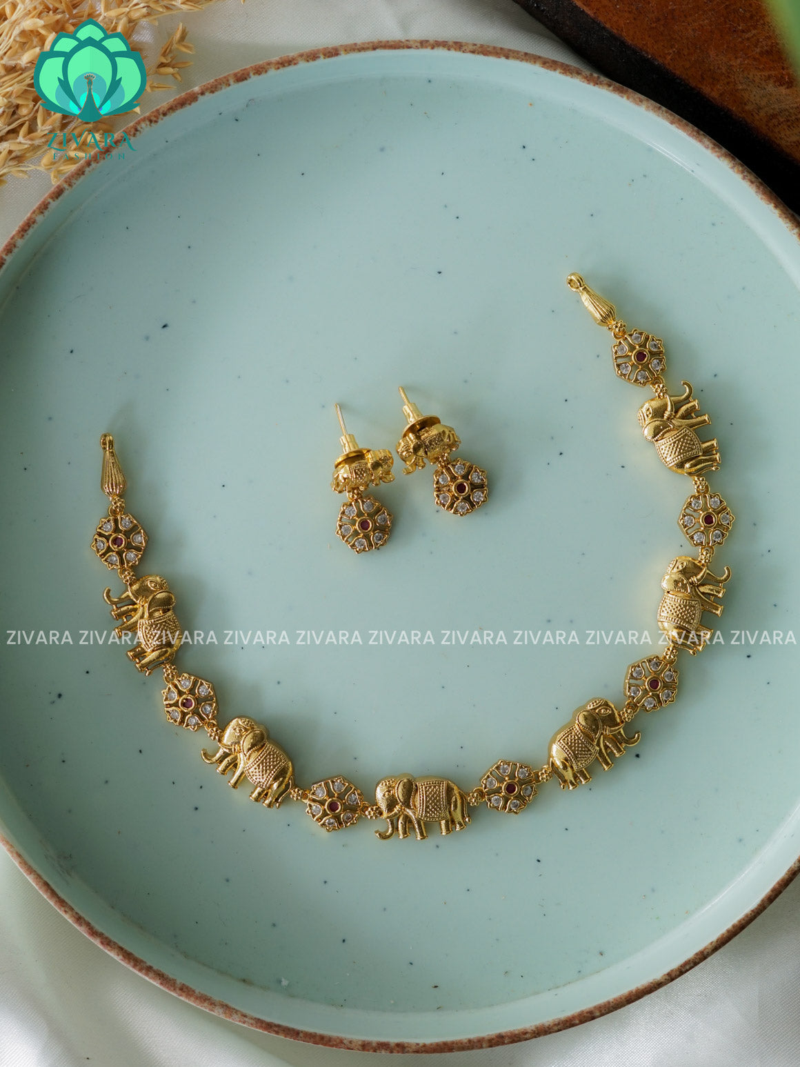 Elephant  kids friendly  - stylish and minimal elegant neckwear with earrings- Zivara Fashion