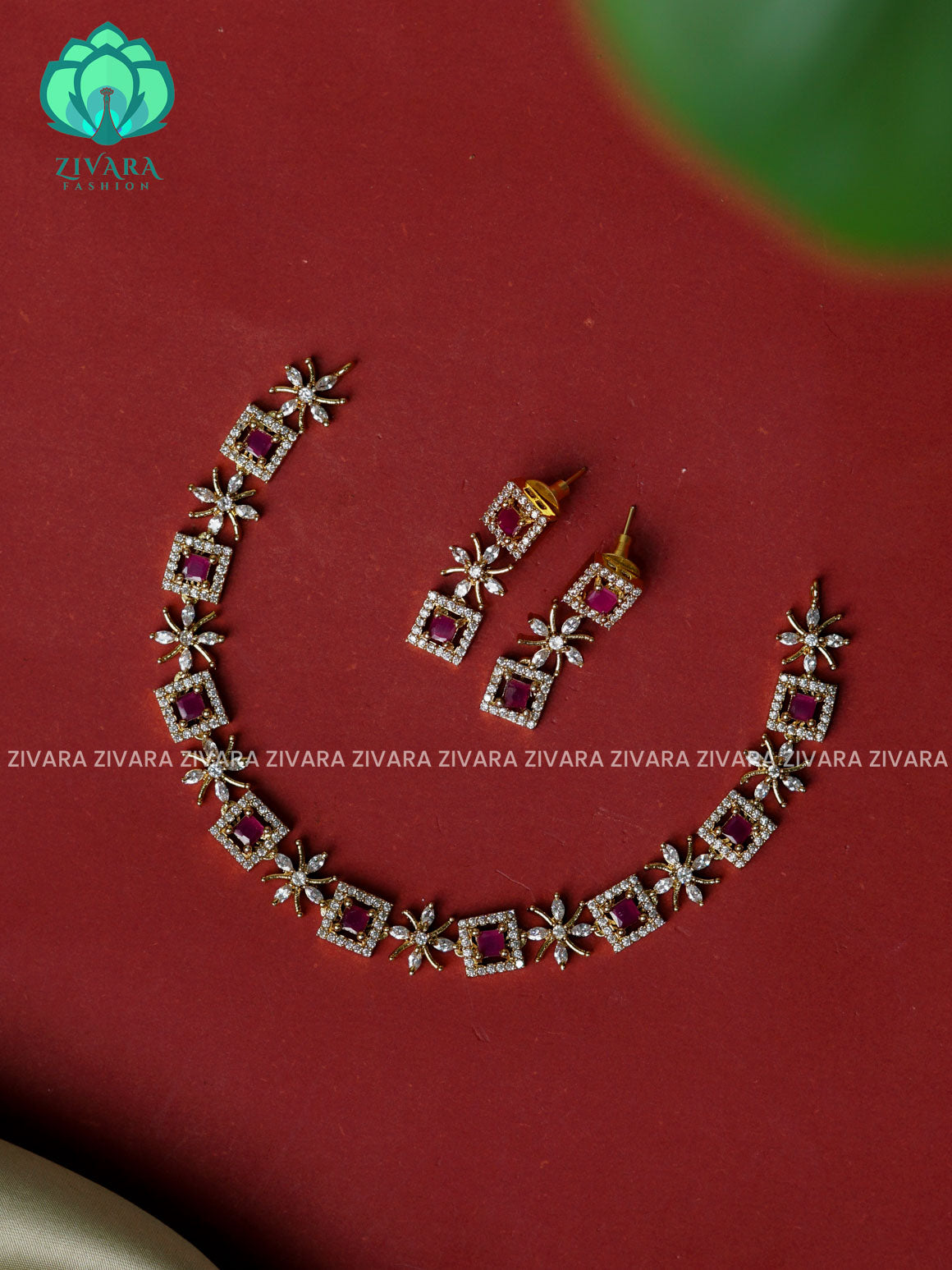 RUBY- BOX FLORAL- SMALL SIZE MINIMAL ELEGANT NNECKWEAR - Zivara Fashion- latest jewellery design.