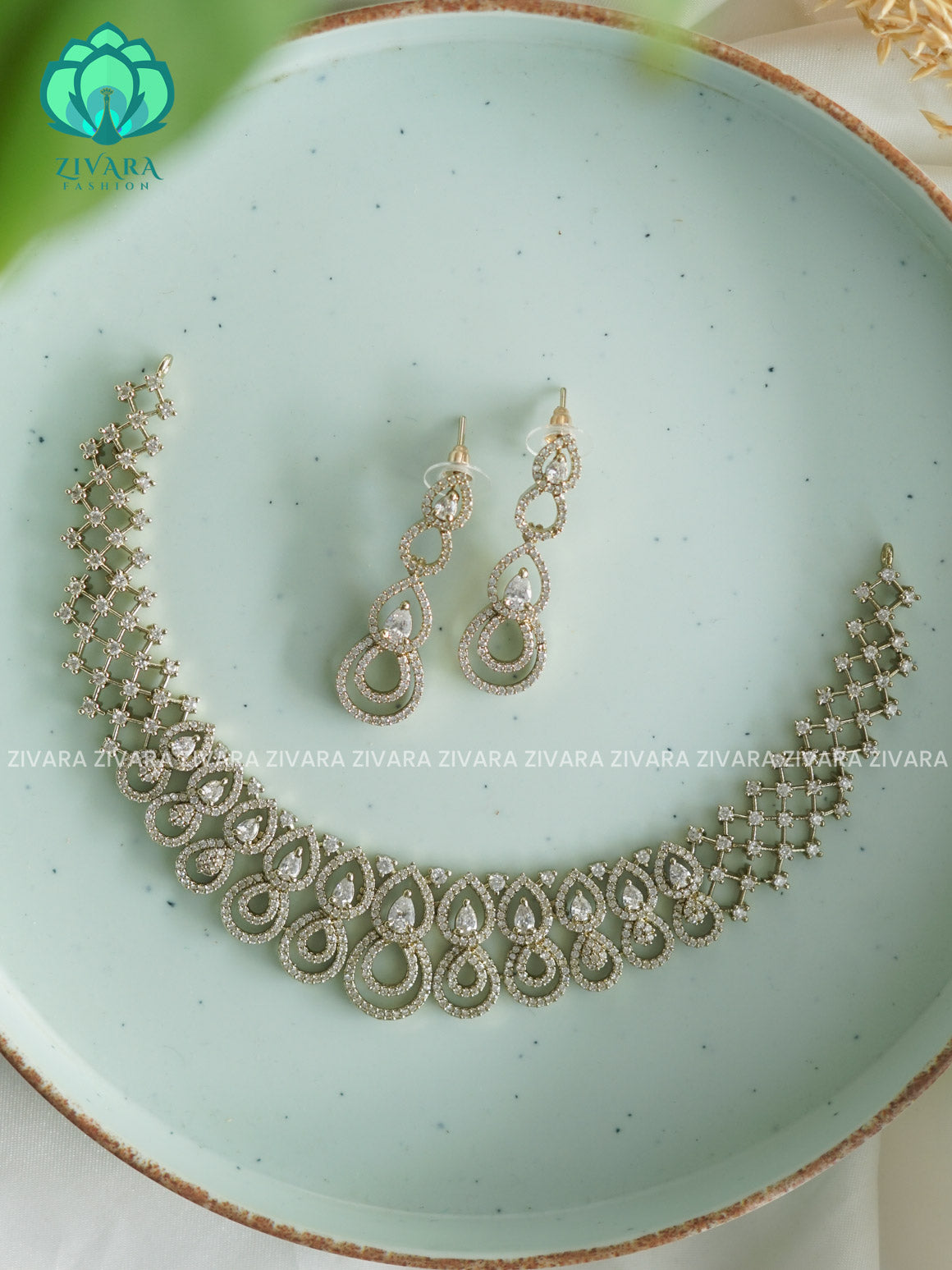 WHITE TEAR -SUBTLE  stylish and minimal elegant neckwear with earrings- Zivara Fashion