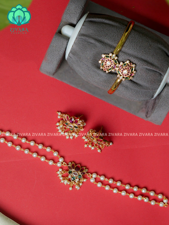 HANDMADE TAMARA EXCITING LOTUS COMBO OF CHOKER EARRINGS AND KADAS- TRENDING RETURN GIFT OPTIONS - Zivara Fashion